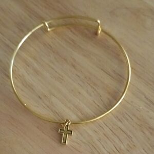 Hand Crafted Gold Cross Charm Bangle Bracelet